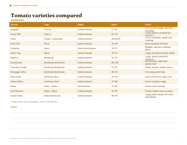 Preview of Printable Tomato Types Chart
